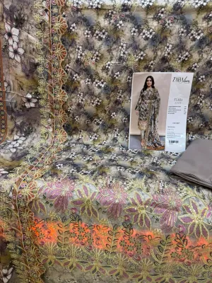 Swizz Lawn Embroidered Lace Unstitched Set